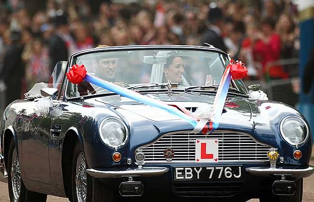 Newlyweds Prince William and The Duchess of Cambridge in Charles's Aston Martin