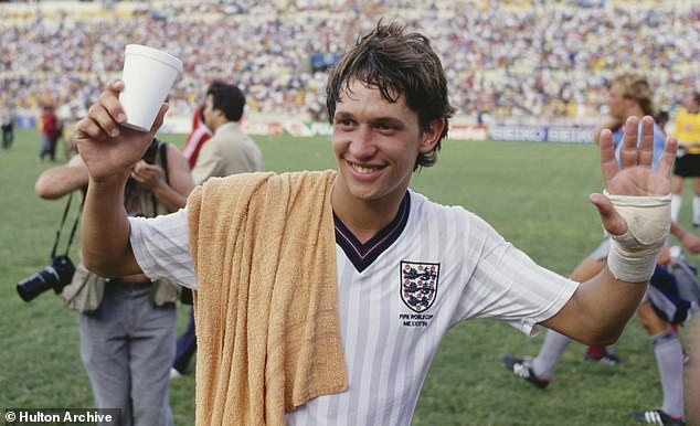 Lineker made his England debut in 1984, earning 80 internationals caps and scoring 48 goals over an eight-year international career. Pictured: Lineker after scoring a hat trick against Mexico in the 1986 World Cup finals