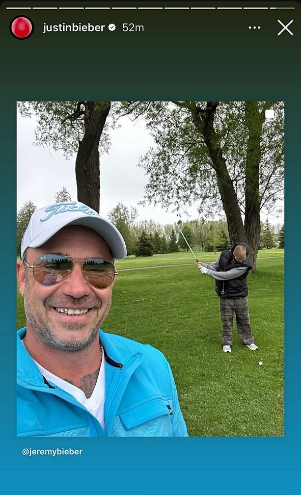The Baby hitmaker shared with his 294 million followers a repost of his dad's selfie from the golf course
