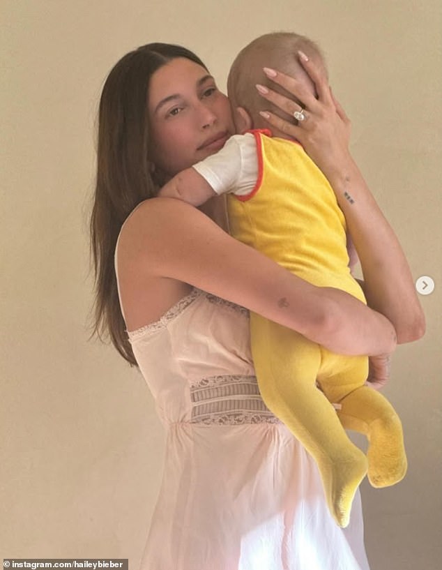 Hailey was seen earlier this year holding their baby son Jack, who turns one in August