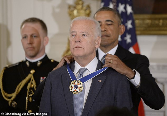 President Barack Obama presents the Medal of Freedom to Vice President Joe Biden during an event at the White House in January 2017