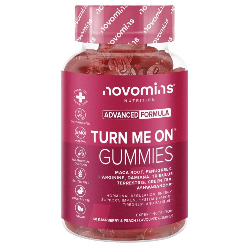 Bottle of Novomins Turn Me On Gummies.