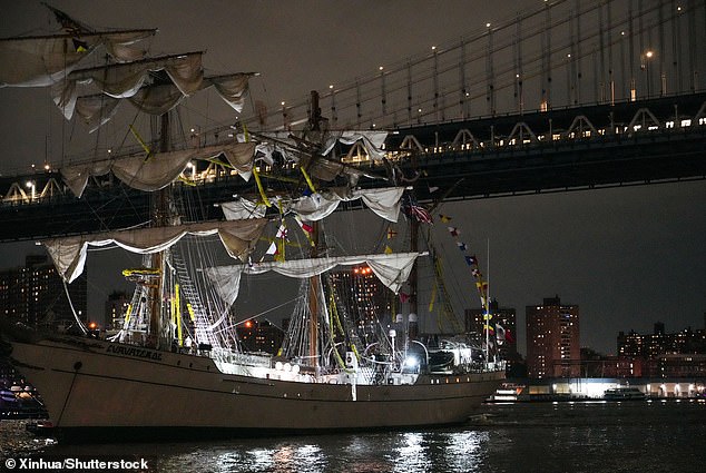 The ship was built in 1982 and was in the Big Apple as part of a promotional for year's celebration of America's 250th birthday - also know as the Sail4th 250 ship event.