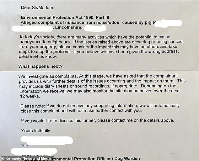 The mother-of-three received a letter from South Holland District Council outlining the complaint that had been filed about the animal (pictured)