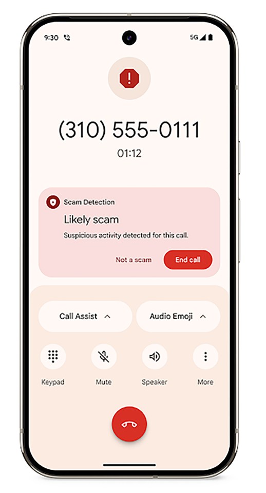 Smartphone screen showing a scam alert for an incoming call.