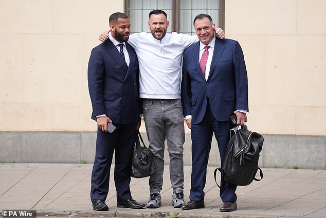 Fred Doe (pictured), was convicted of trying to sell the stolen gold, following a trial at Oxford Crown Court. He is seen celebrating today after he was handed a suspended sentence