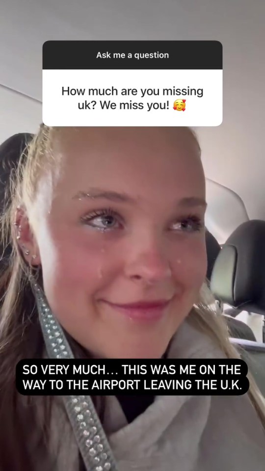 JoJo Siwa tearfully saying goodbye to the UK.