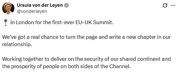 Ms von der Leyen said they were 'writing a new chapter' between the EU and UK