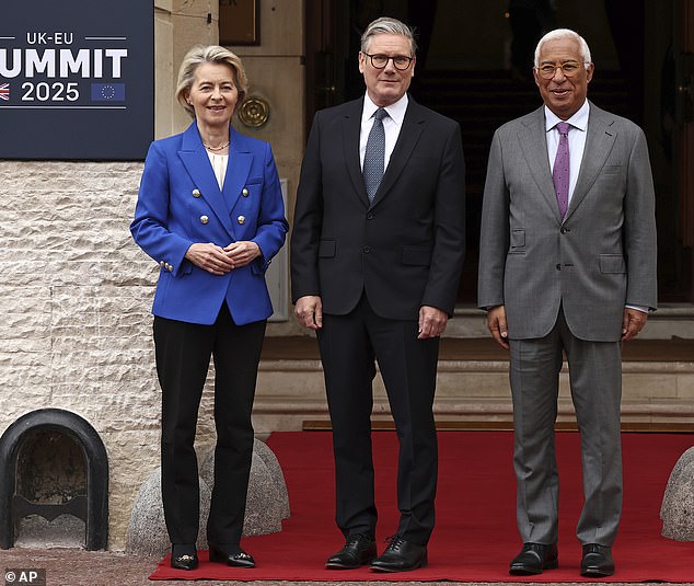 Sir Keir with the EU Commission chief and European Council president Antonio Costa today