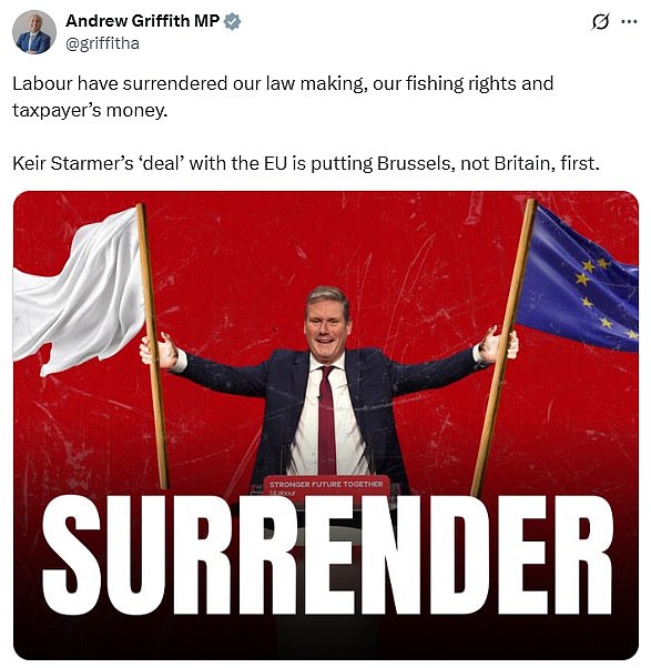 Tories condemned the PM for 'surrendering' to the EU with the deal today