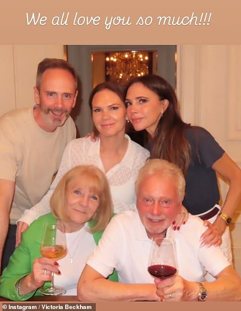 Another snap showed Victoria posing with her brother Christian and sister Louise, as well as their mother Jackie during a family dinner