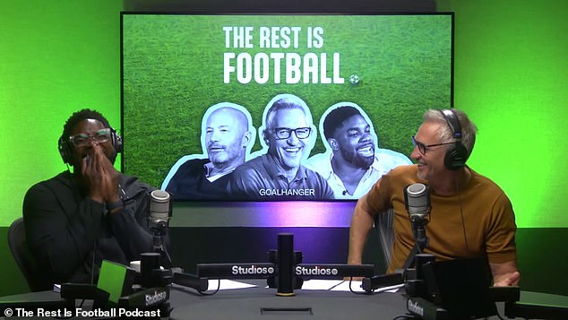 Lineker presents The Rest Is Football with BBC pundits Micah Richards (left) and Alan Shearer