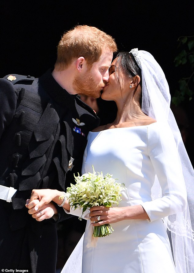 Prince Harry and Meghan Markle share a kiss on their wedding day. It was a picture perfect wedding when the new Duke and Duchess of Sussex tied the knot at St George's Chapel, Windsor, seven years ago today
