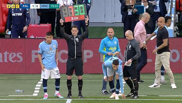 Claudio Echeverri, Phil Foden (above) and Ilkay Gundogan were brought on ahead of Grealish