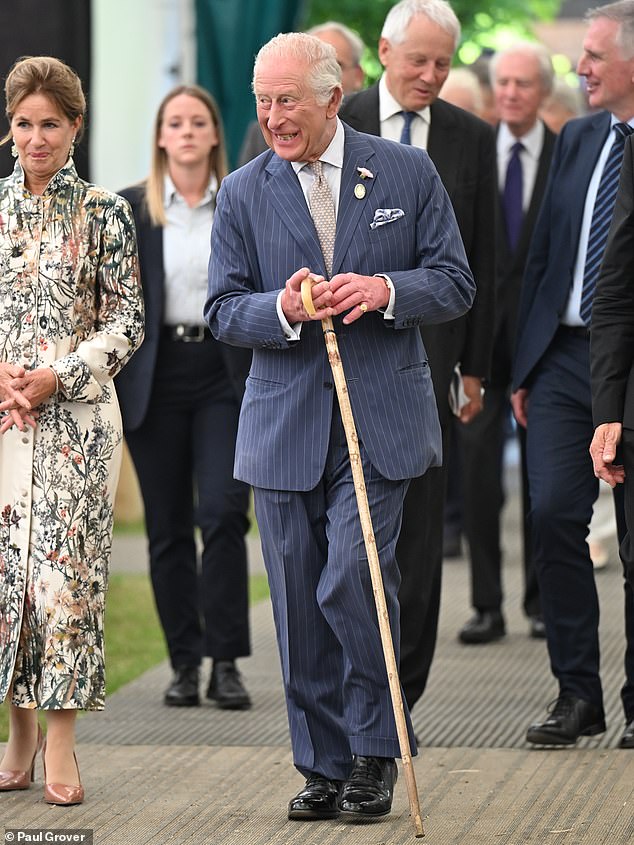 The King was carrying a traditional country fair walking stick as he arrived at the 2025 Chelsea Flower Show