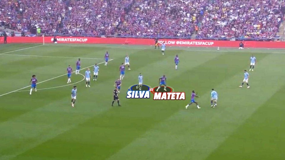 Soccer game scene showing Silva vs Mateta.