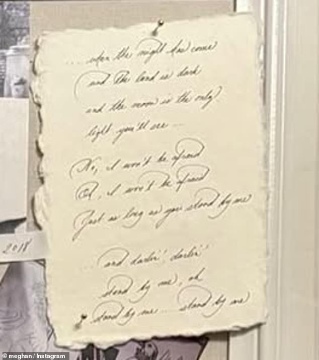The duchess wrote out the lyrics to Ben E King's Stand by Me, which was performed at their 2018 wedding
