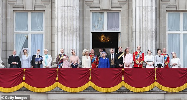 Lady Gabriella is pictured second from left, while Kate is sixth from the right at Trooping The Colour in 2013