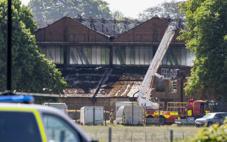 Aftermath of a fire at a former RAF base.