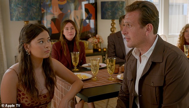 Shrinking follows widowed and grieving therapist Jimmy (Jason Segel) who begins to break the rules and tells his clients exactly what he thinks; actors Lukita Maxwell and Jason pictured