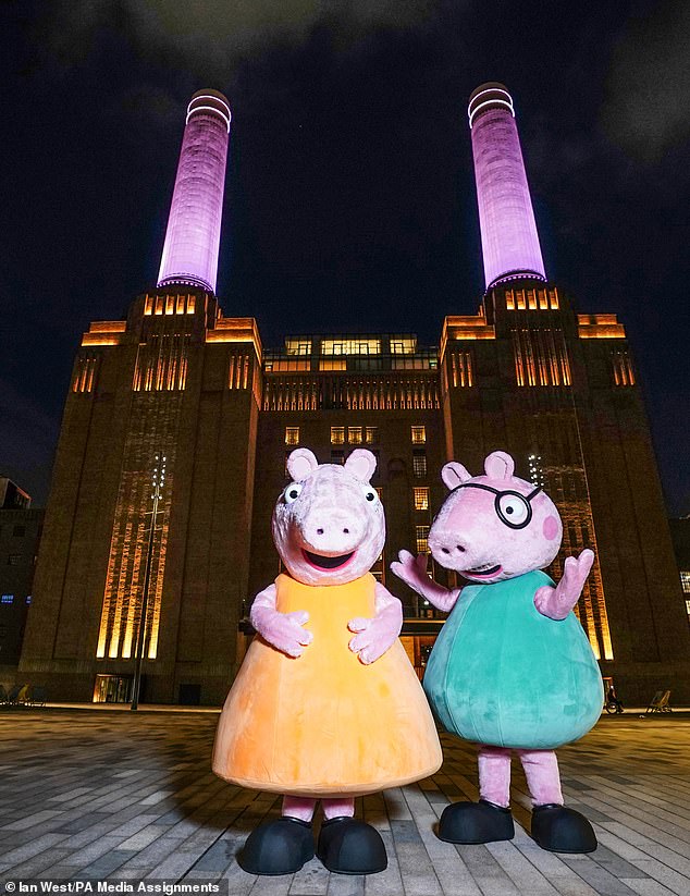 Last month the Battersea Power Station chimneys were lit up pink to reveal Mummy and Daddy Pig are expecting a baby girl