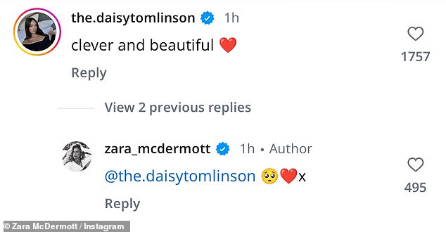 While his younger sister Daisy looked to also approve his new relationship with the influencer as she also penned: 'Clever and beautiful'