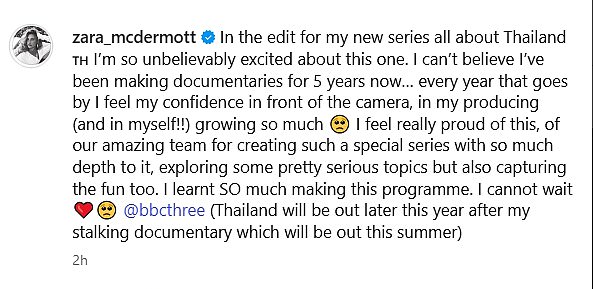 She penned: 'In the edit for my new series all about Thailand. I¿m so unbelievably excited about this one. I can¿t believe I¿ve been making documentaries for 5 years now'