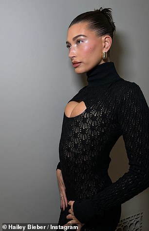 The slicked back bun is often a go-to choice Gen Z and Millennials (pictured Hailey Bieber)