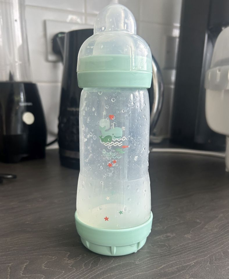 Baby bottle with formula.