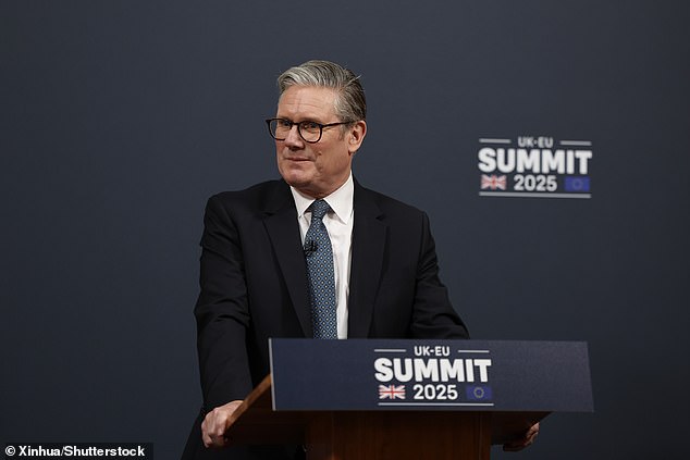 Keir Starmer attends a press conference during the UK-EU summit in London yesterday