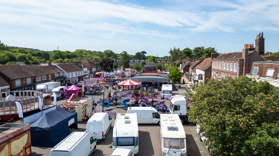 Aerial view of Wickham Horse Fair in Hampshire, England.