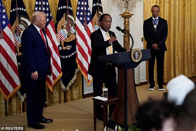 Leo James Terrell speaks during a reception honoring Black History Month, hosted by U.S. President Donald Trump