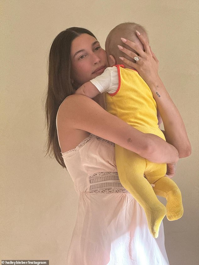 The model, 28, welcomed her only child with husband Justin Bieber , 31, in August 2024, but experienced some 'scary' complications during the birth [pictured with baby Jack]
