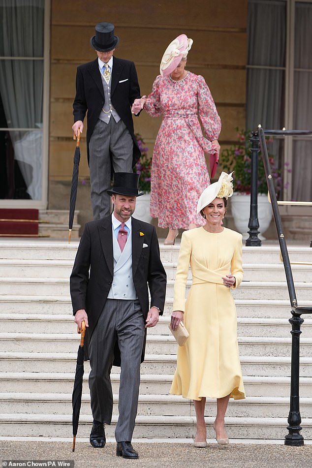 The four royals appeared in bright spirits as they headed down the steps upon arrival