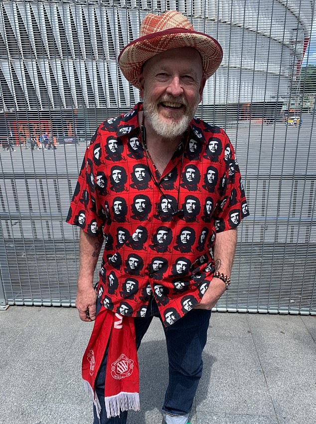 Man United fans Kieran Burke (pictured) arrived in Bilbao via Lisbon and Barcelona