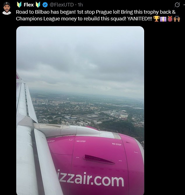 Man United YouTuber Flex started off his journey to Bilbao by flying to Prague on Tuesday