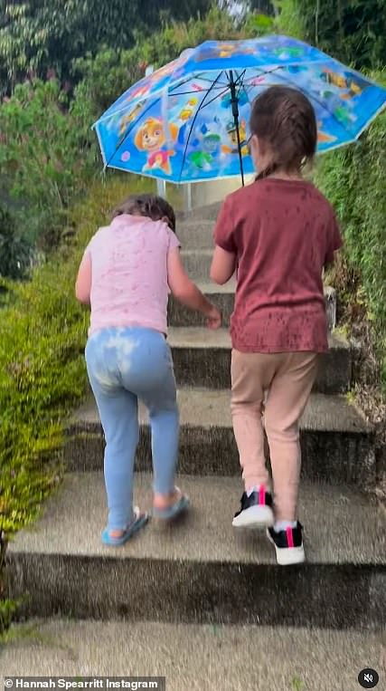 She also shared snaps of her kids walking through the mountains and visiting waterfalls for swimming