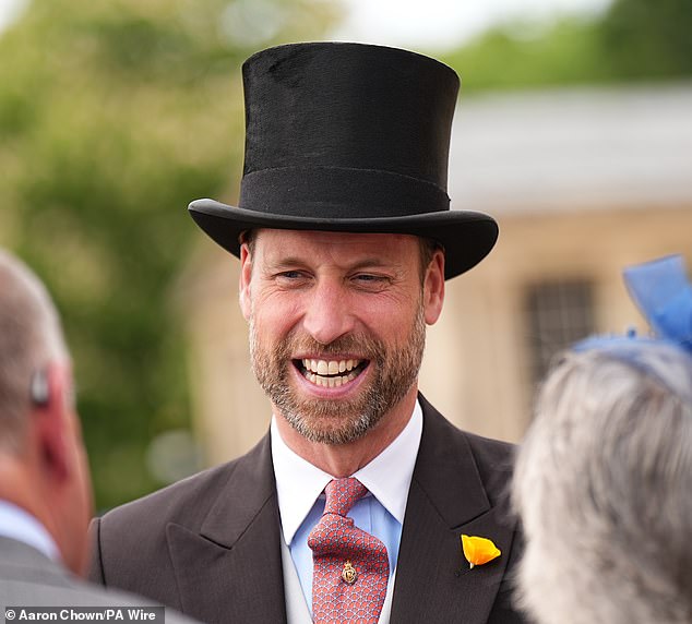 Prince William was dressed in smart attire as he joined his wife for her garden party return