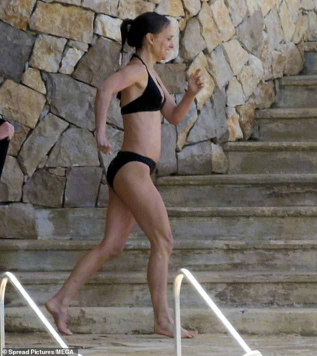 At one point she did a little jog by the stone steps