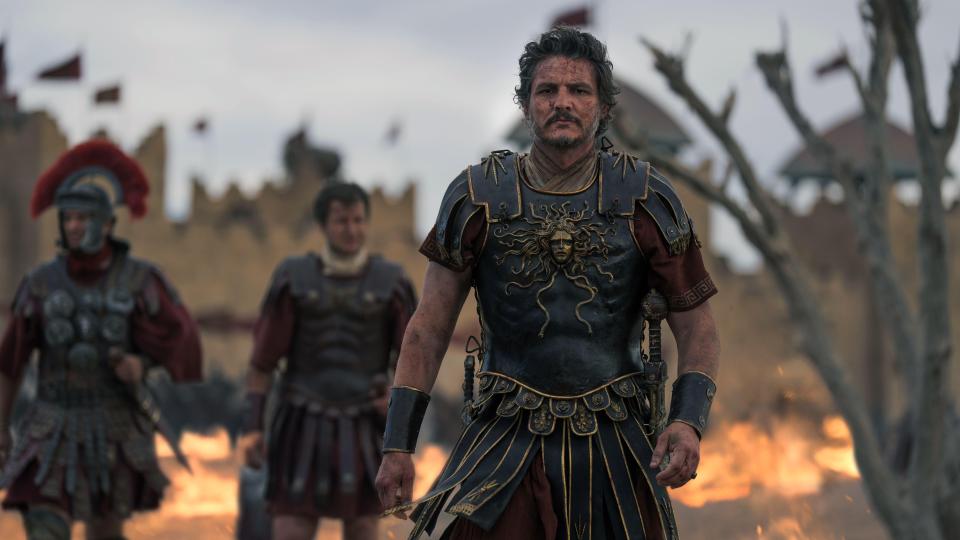 Pedro Pascal as a Roman soldier in Gladiator II.