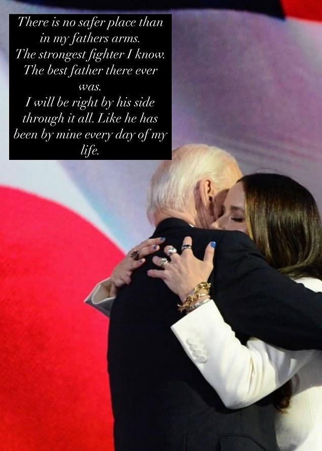 Biden's daughter Ashley posted an image to Insatgram alongside her father and promised: 'I will be right by his side through it all. Like he has been by mine every day of my life'