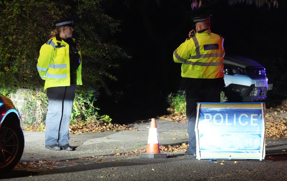 Two police officers at a car accident scene.