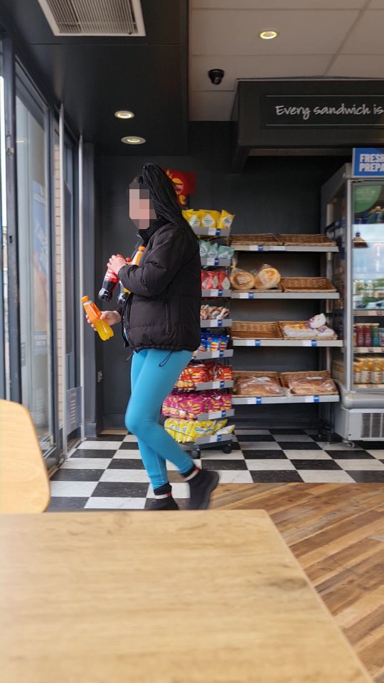 Footage of a theft at a Greggs store.