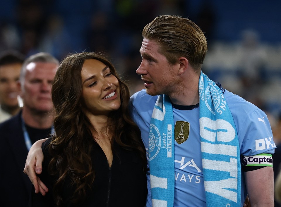 Kevin De Bruyne and his wife Michele Lacroix at a Manchester City match.