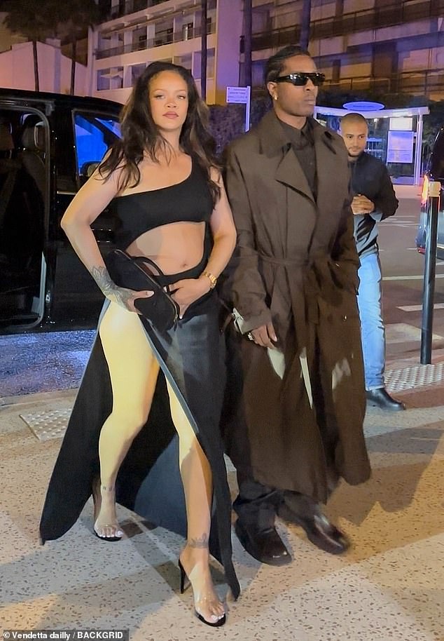 Rihanna - who already has sons RZA, two, and Riot, 21 months, with A$AP - looked sensational in a racy black cut-out dress as she headed out in the south of France