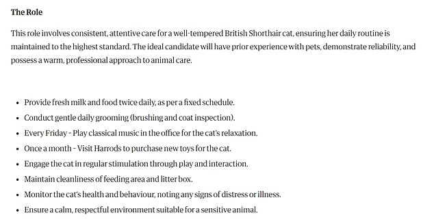The extraordinary job advert (pictured) was posted by a recruitment firm on a Government jobs page and The Guardian newspaper's website