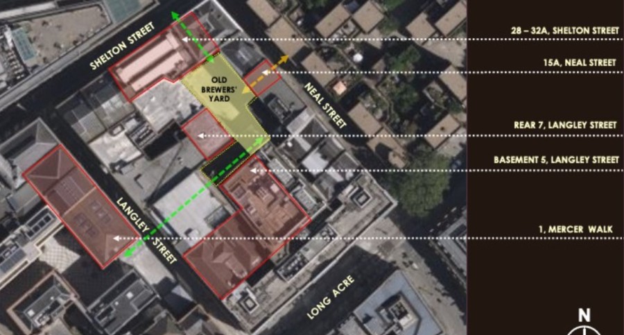 Aerial view of Guinness Microbrewery project site, highlighting building locations.