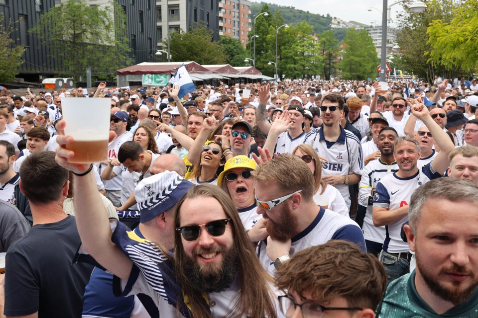 Large crowd of Tottenham Hotspur fans gathered in Bilbao.