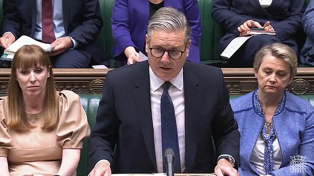 To laughter, including from the four Reform MPs present, the PM replied: 'There was no sign of him yesterday at the EU statement - he was the first through the e-gates somewhere in the south of France.'
