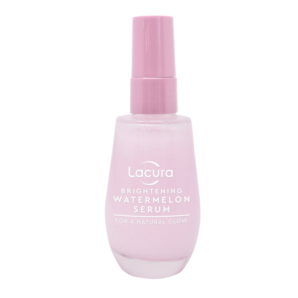 Lacura Brightening Watermelon Serum bottle.